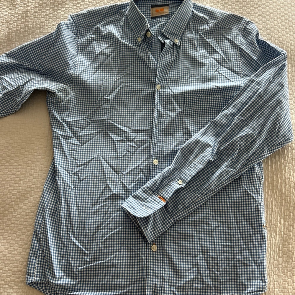 Hugo Boss Orange Men's Blue Checkered Shirt